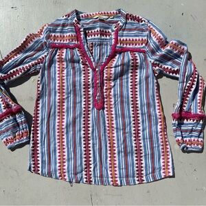 Women's Boden Top Multicolor Striped 8 Lagenlook BOHO Hippie Far East India